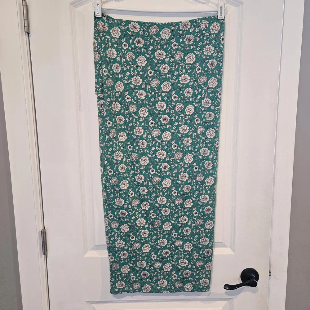 Free People It Feels Right Sarong Skirt Green Floral Midi Knot Front Slit Size M - Picture 5 of 8